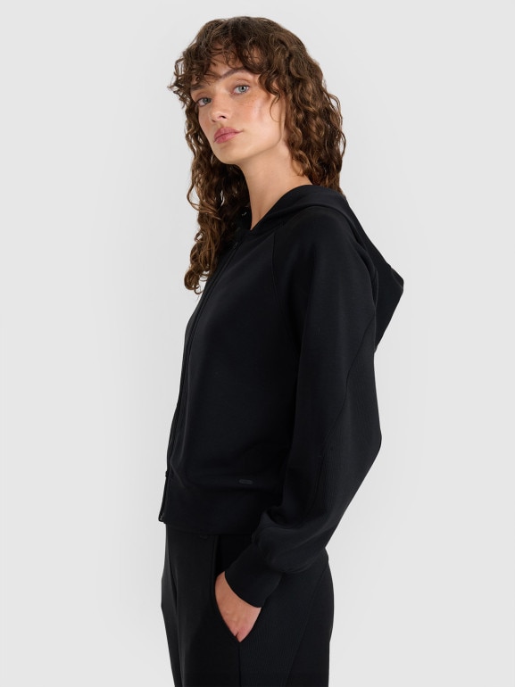 Damska bluza dresowa rozpinana z kapturem 4F 4FWAW25TSWSF1835 - czarna