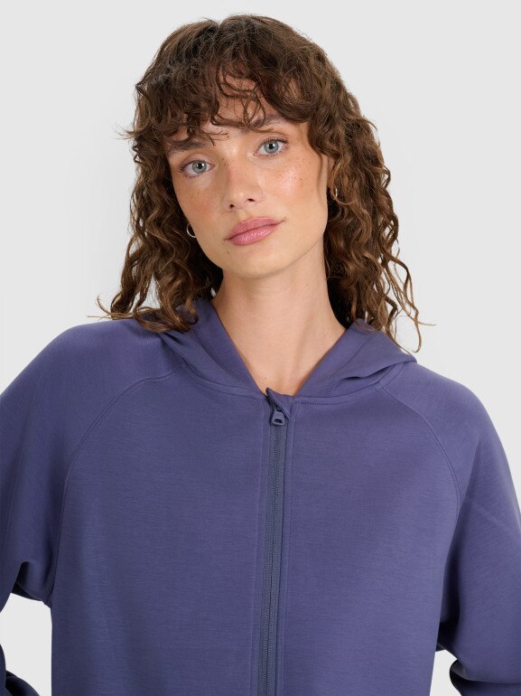 Damska bluza dresowa rozpinana z kapturem 4F 4FWAW25TSWSF1835 - niebieska