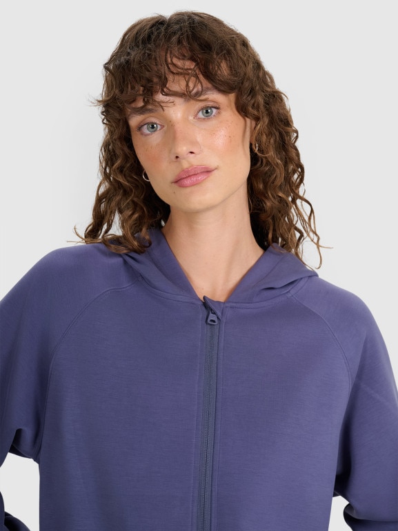 Damska bluza dresowa rozpinana z kapturem 4F 4FWAW25TSWSF1835 - niebieska