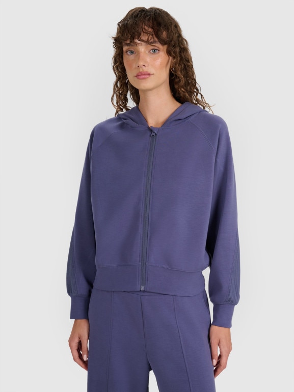 Damska bluza dresowa rozpinana z kapturem 4F 4FWAW25TSWSF1835 - niebieska