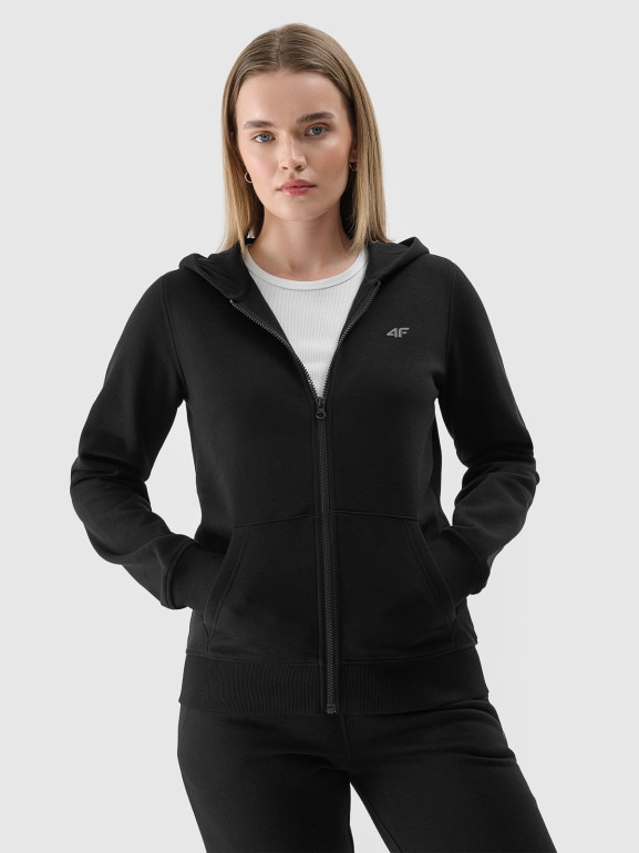 Damska bluza dresowa rozpinana z kapturem 4F 4FWMM00TSWSF1467 - czarna