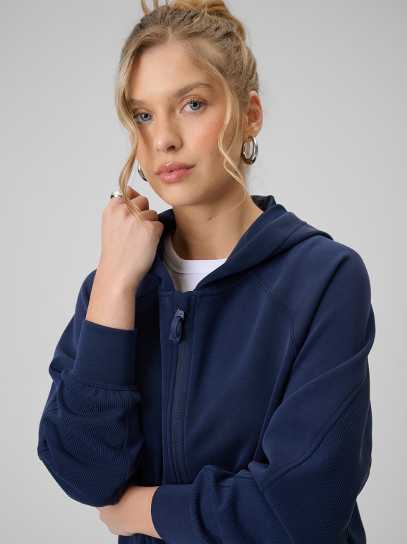 Damska bluza dresowa rozpinana z kapturem 4F 4FWSS26TSWSF2178 - granatowa