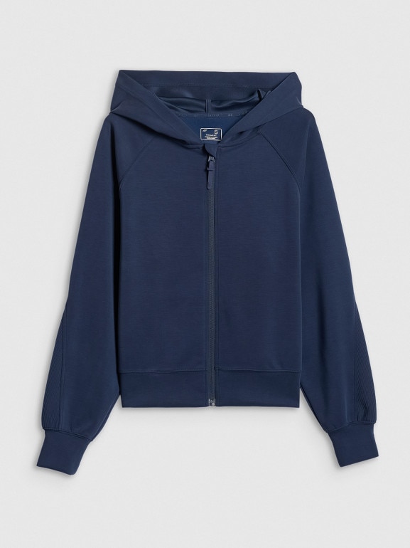 Damska bluza dresowa rozpinana z kapturem 4F 4FWSS26TSWSF2178 - granatowa