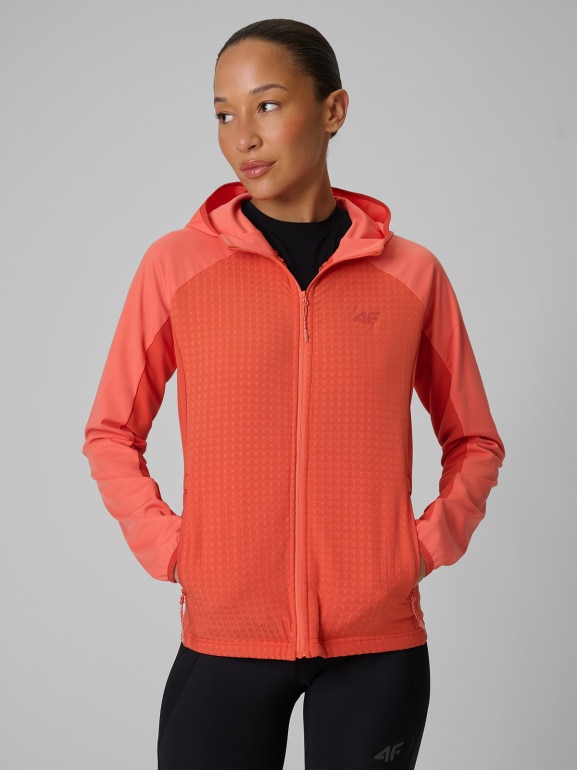 Damska bluza trekkingowa z kapturem 4F 4FRSS26TFSWF0985 - koralowa
