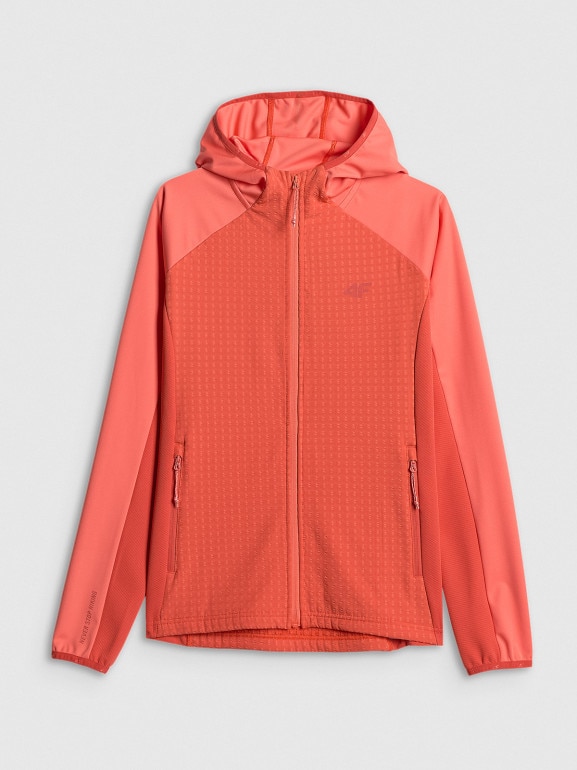 Damska bluza trekkingowa z kapturem 4F 4FRSS26TFSWF0985 - koralowa