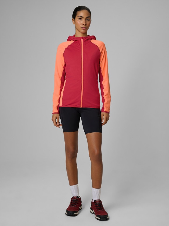 Damska bluza trekkingowa z kapturem 4F 4FWSS26TFSWF641 - czerwona