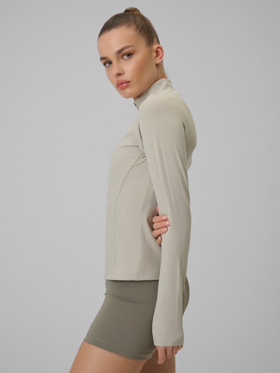 Damska bluza treningowa slim 4F 4FWSS26TFSWF0850 - beżowa