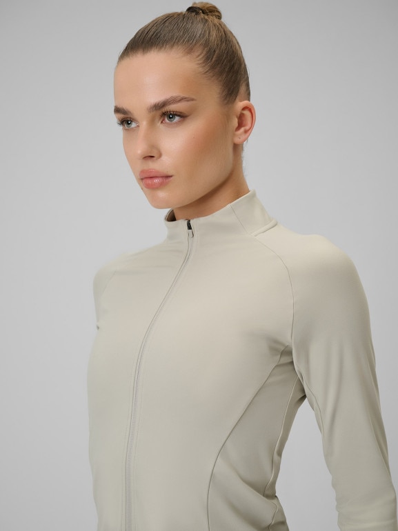Damska bluza treningowa slim 4F 4FWSS26TFSWF0850 - beżowa