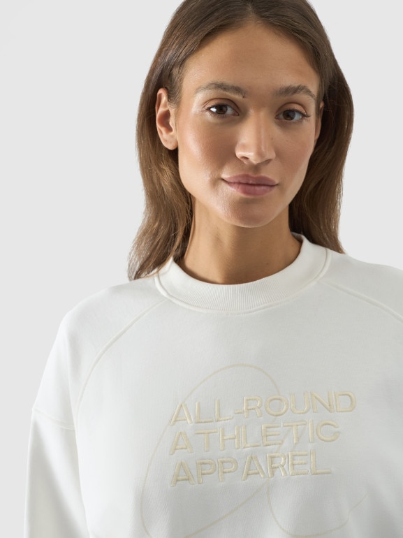 Damska bluza z nadrukiem bez kaptura 4F 4FRSS24TSWSF1756 - biała