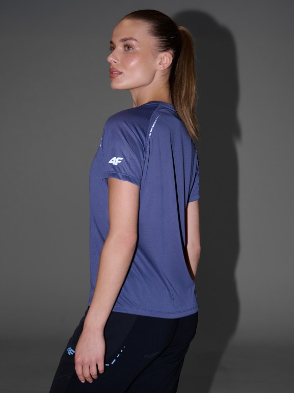 Damska koszulka do biegania 4F 4FWAW25TFTSF1502 - granatowa