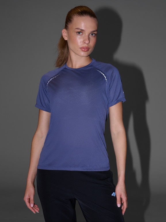 Damska koszulka do biegania 4F 4FWAW25TFTSF1502 - granatowa