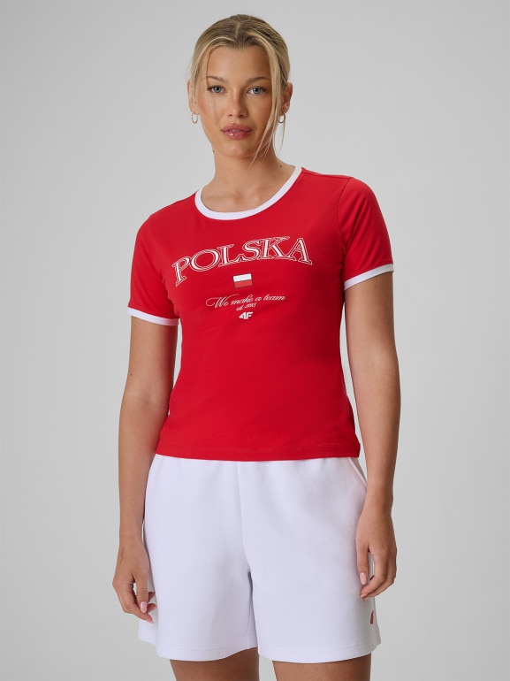 Damska koszulka kibica 4F 4FRSS26TTSHF3889 - czerwona