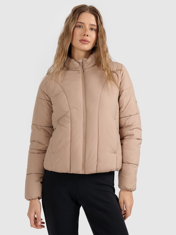 Damska kurtka puchowa pikowana 4F 4FRAW25TDJAF0705 - beżowa