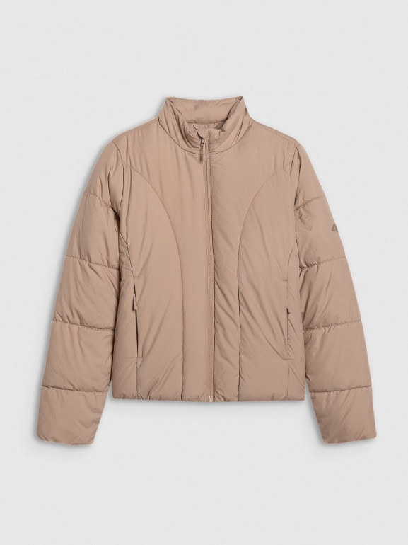 Damska kurtka puchowa pikowana 4F 4FRAW25TDJAF0705 - beżowa