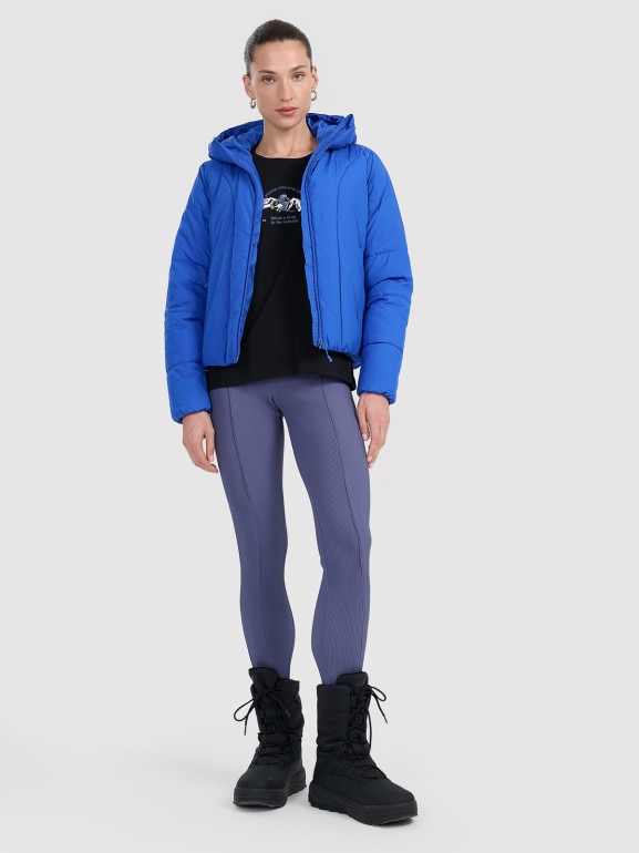 Damska kurtka puchowa pikowana 4F 4FRAW25TDJAF0706 - niebieska