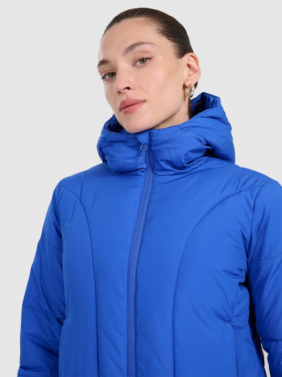 Damska kurtka puchowa pikowana 4F 4FRAW25TDJAF0706 - niebieska