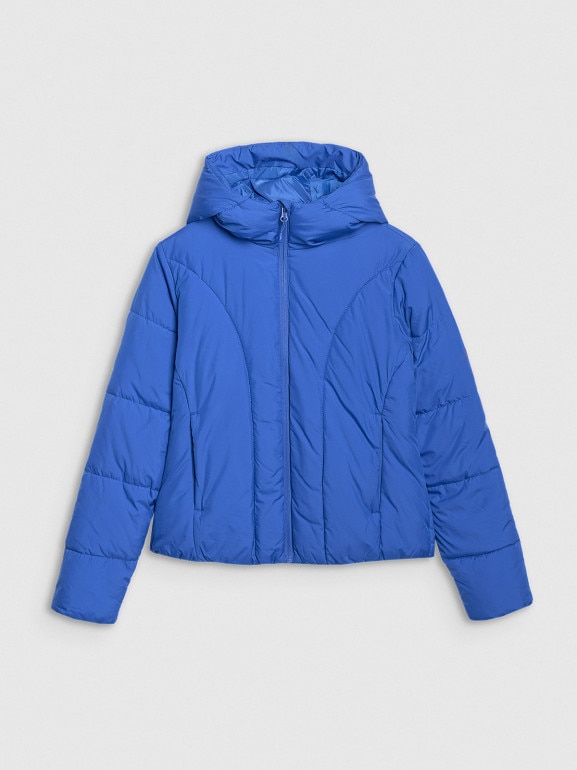 Damska kurtka puchowa pikowana 4F 4FRAW25TDJAF0706 - niebieska