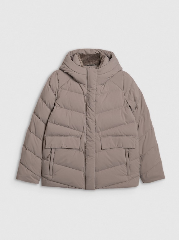 Damska kurtka puchowa pikowana 4F 4FRAW25TDJAF0813 - beżowa