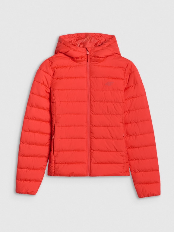 Damska kurtka puchowa pikowana 4F 4FWAW25TDJAF580 - czerwona