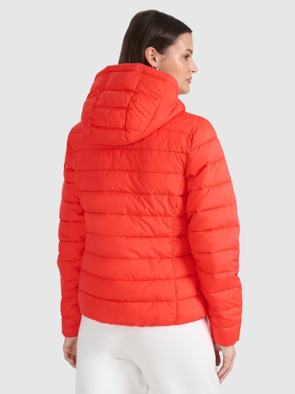 Damska kurtka puchowa pikowana 4F 4FWAW25TDJAF580 - czerwona