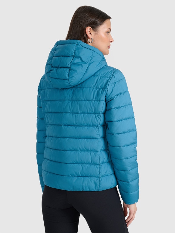 Damska kurtka puchowa pikowana 4F 4FWAW25TDJAF580 - turkusowa