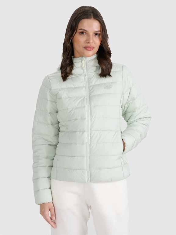 Damska kurtka puchowa pikowana 4F 4FWAW25TDJAF580 - zielona