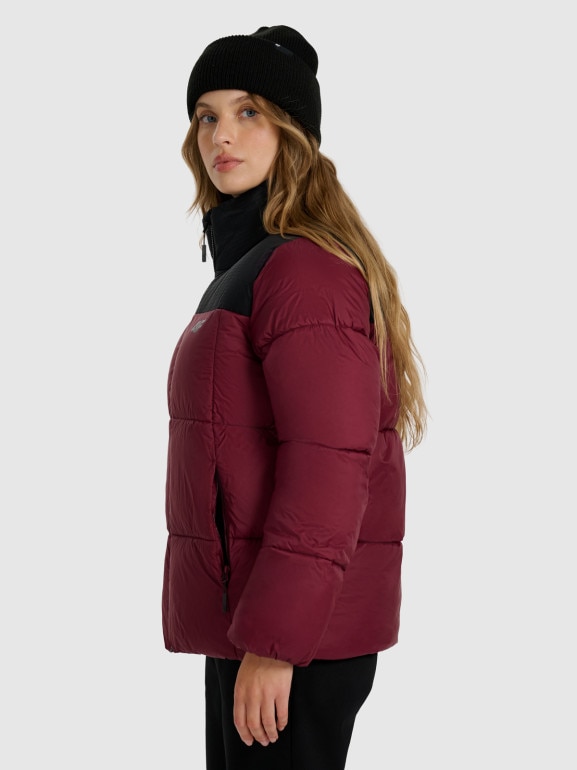 Damska kurtka puchowa pikowana 4F 4FWAW25TDJAF581 - bordowa