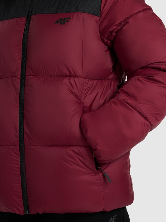 Damska kurtka puchowa pikowana 4F 4FWAW25TDJAF581 - bordowa
