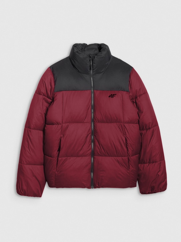 Damska kurtka puchowa pikowana 4F 4FWAW25TDJAF581 - bordowa