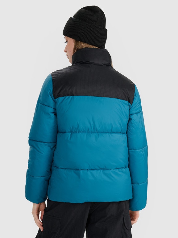 Damska kurtka puchowa pikowana 4F 4FWAW25TDJAF581 - turkusowa
