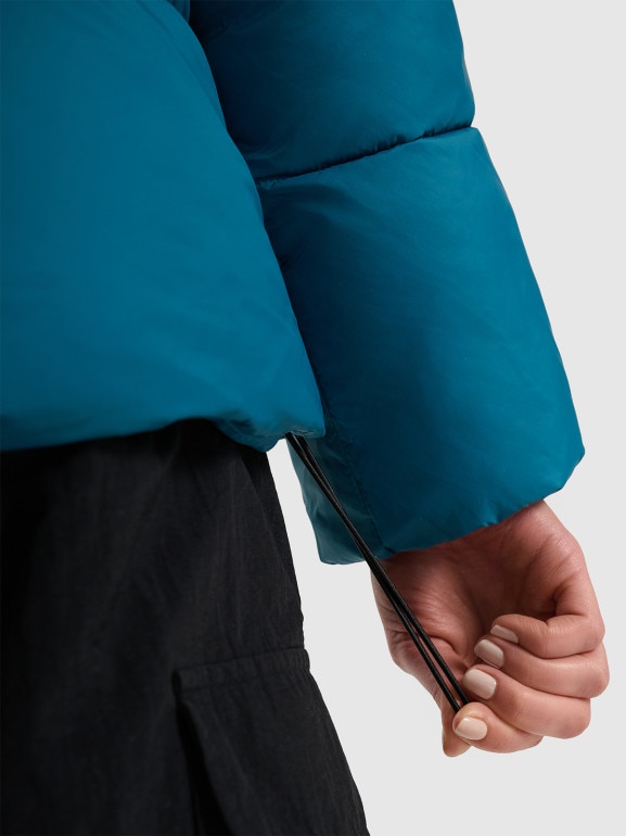Damska kurtka puchowa pikowana 4F 4FWAW25TDJAF581 - turkusowa