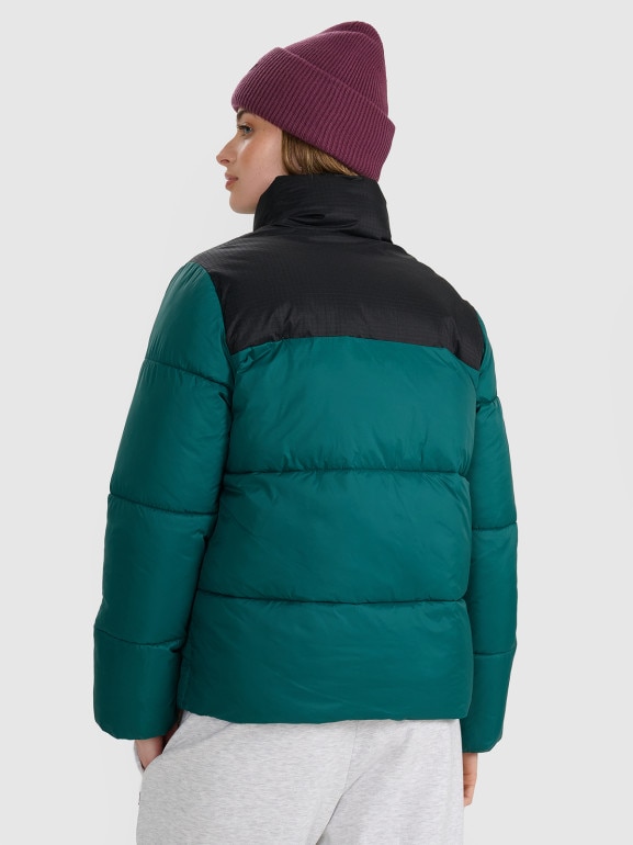 Damska kurtka puchowa pikowana 4F 4FWAW25TDJAF581 - zielona