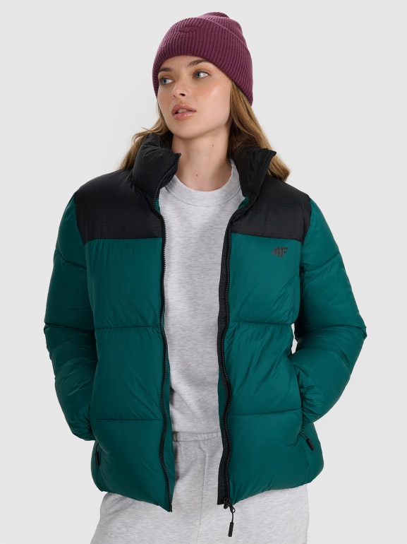 Damska kurtka puchowa pikowana 4F 4FWAW25TDJAF581 - zielona