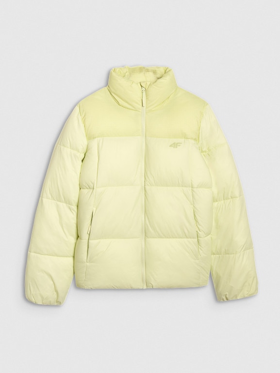 Damska kurtka puchowa pikowana 4F 4FWAW25TDJAF581 - żółta