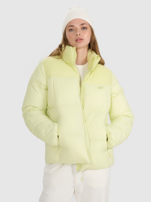 Damska kurtka puchowa pikowana 4F 4FWAW25TDJAF581 - żółta