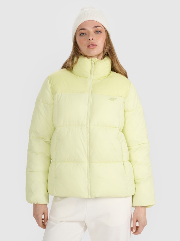 Damska kurtka puchowa pikowana 4F 4FWAW25TDJAF581 - żółta