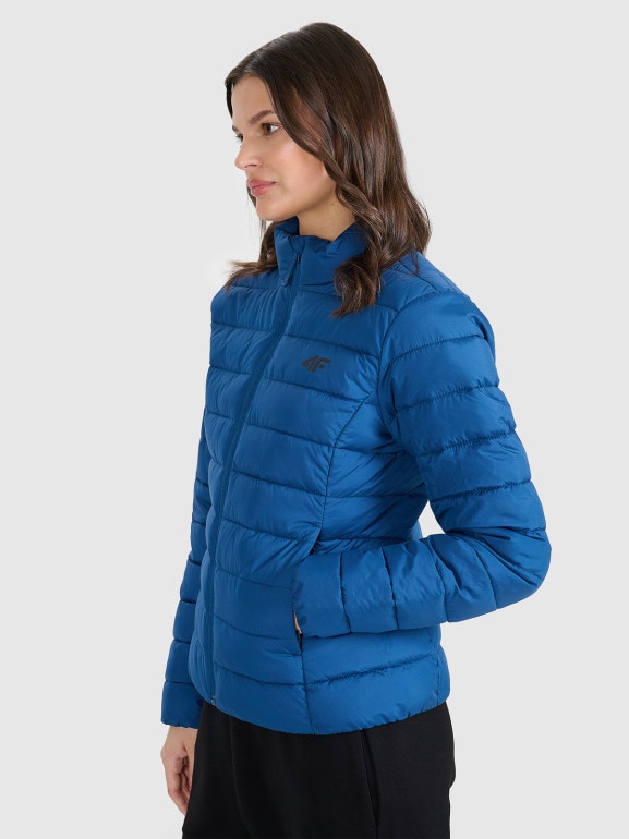 Damska kurtka puchowa pikowana 4F 4FWAW25TDJAF665 - niebieska