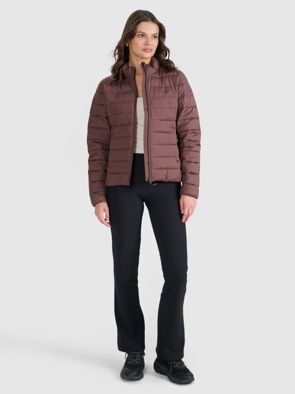 Damska kurtka puchowa pikowana 4F 4FWAW25TDJAF665 - brązowa
