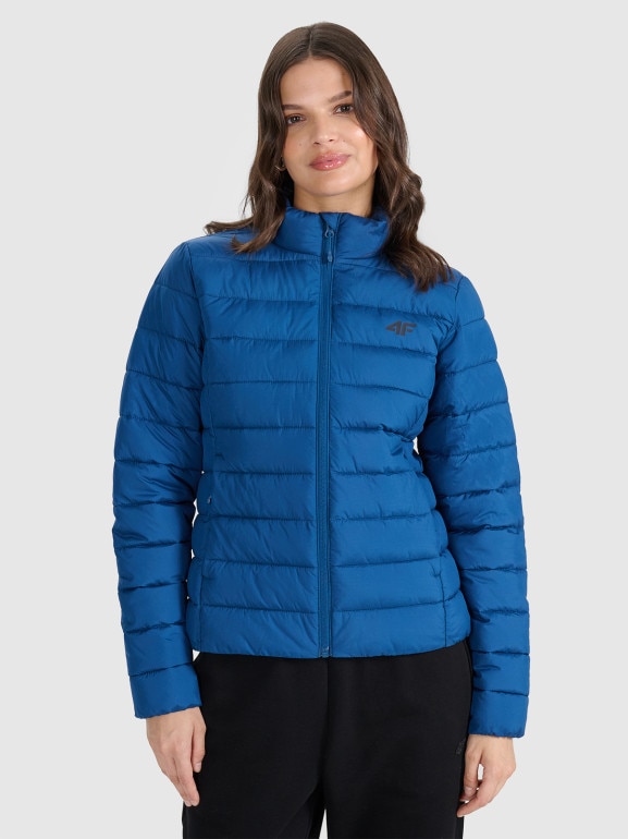 Damska kurtka puchowa pikowana 4F 4FWAW25TDJAF665 - niebieska