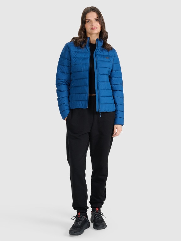 Damska kurtka puchowa pikowana 4F 4FWAW25TDJAF665 - niebieska