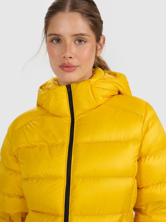 Damska kurtka trekkingowa z puchem naturalnym 4F 4FWAW25TDJAF0734 - żółta