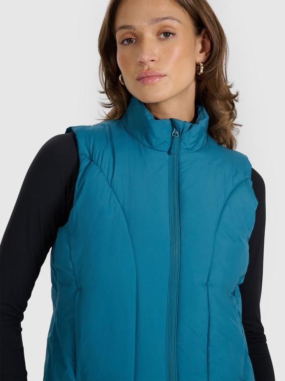 Damski bezrękawnik puchowy pikowany 4F 4FRAW25TVJAF294 - turkusowy