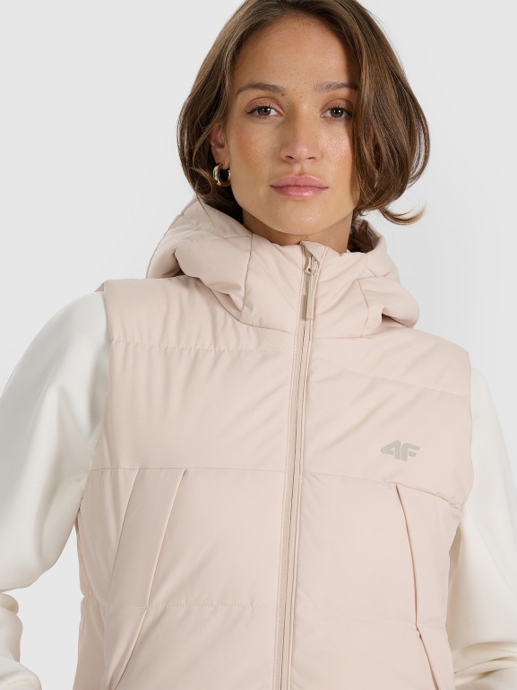 Damski bezrękawnik puchowy pikowany 4F 4FRAW25TVJAF327 - beżowy