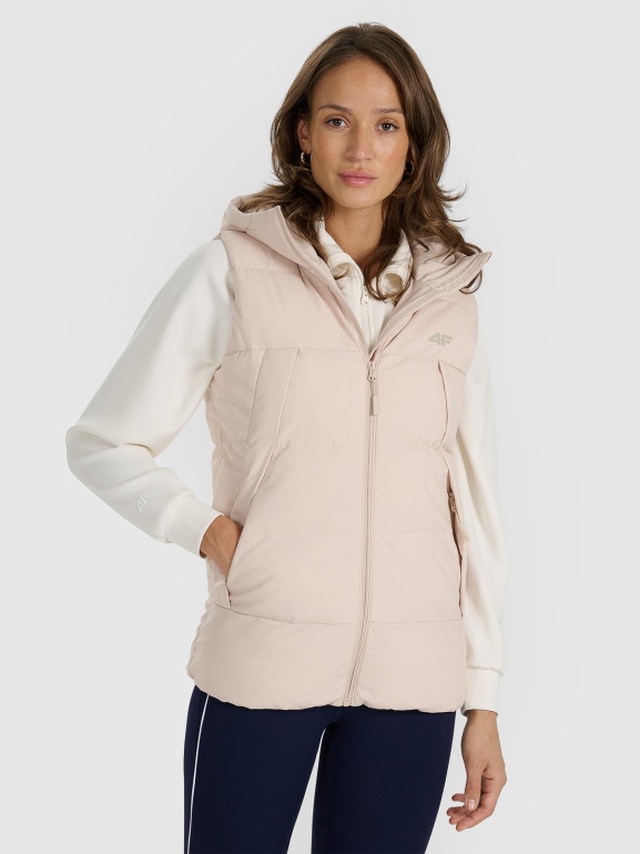 Damski bezrękawnik puchowy pikowany 4F 4FRAW25TVJAF327 - beżowy