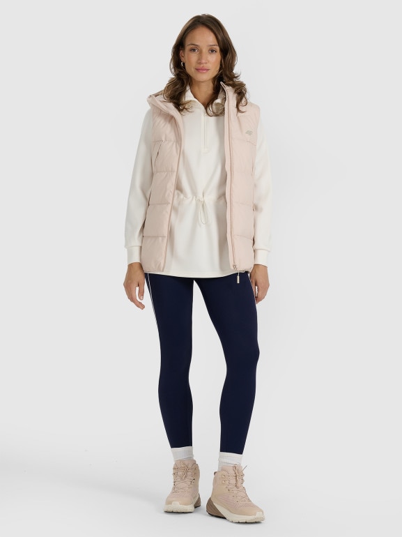 Damski bezrękawnik puchowy pikowany 4F 4FRAW25TVJAF327 - beżowy