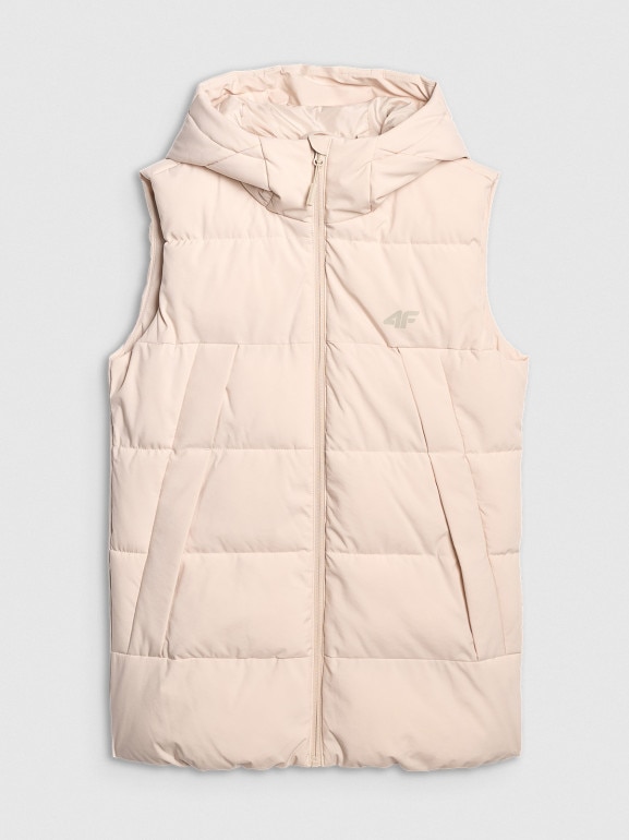 Damski bezrękawnik puchowy pikowany 4F 4FRAW25TVJAF327 - beżowy