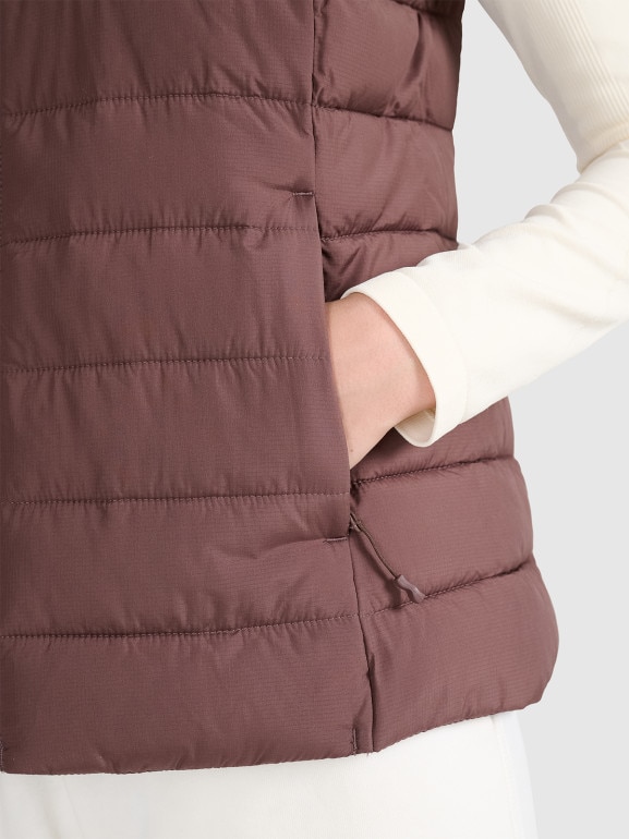 Damski bezrękawnik puchowy pikowany 4F 4FWAW25TVJAF218 - brązowy