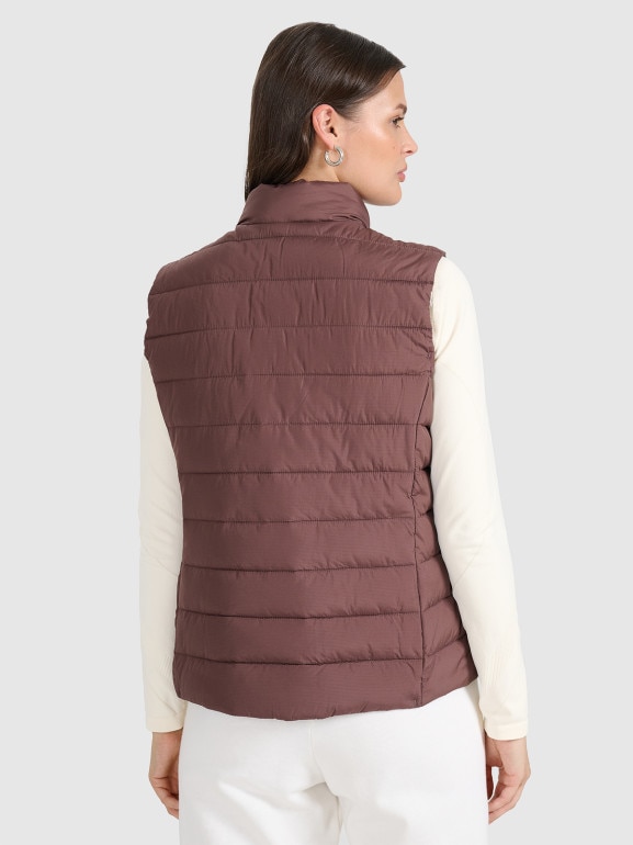 Damski bezrękawnik puchowy pikowany 4F 4FWAW25TVJAF218 - brązowy