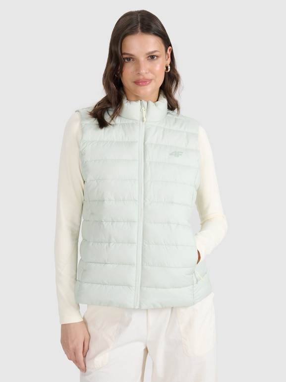 Damski bezrękawnik puchowy pikowany 4F 4FWAW25TVJAF218 - zielony