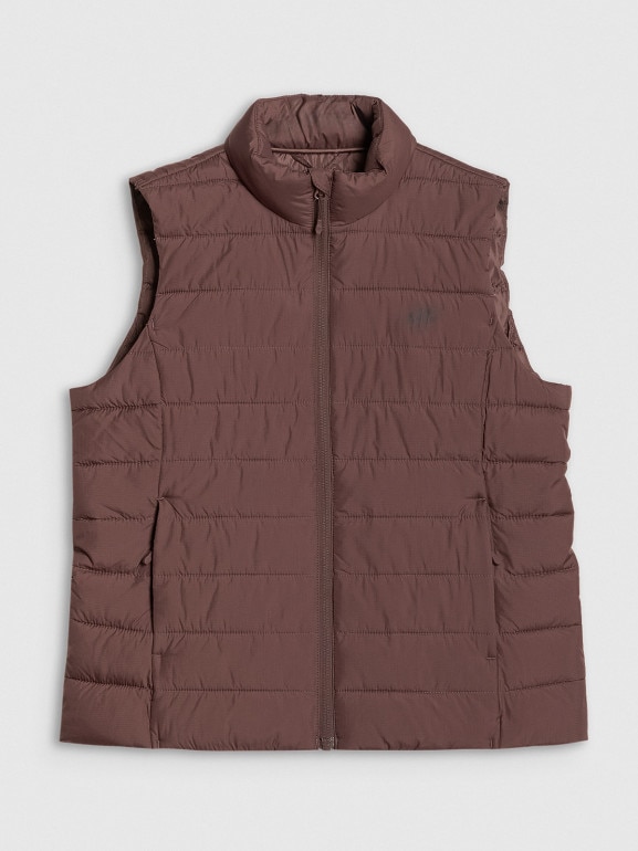 Damski bezrękawnik puchowy pikowany 4F 4FWAW25TVJAF218 - brązowy
